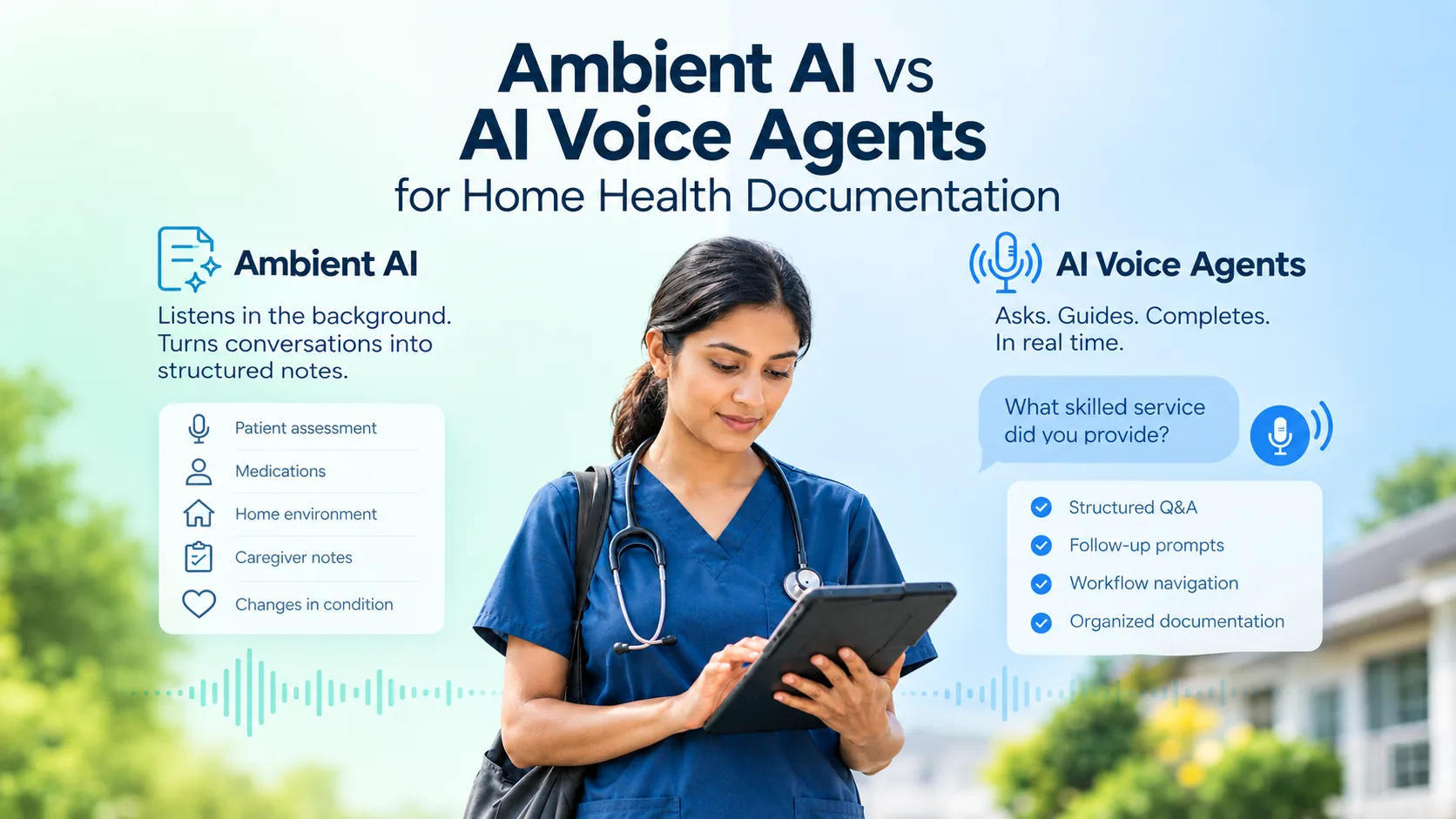 Ambient AI vs. AI Voice Agents for Home Health Documentation Ambient AI vs. AI Voice Agents for Home Health Documentation