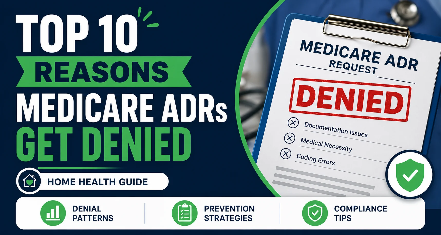 Top 10 Reasons Medicare ADRs Get Denied, a home health guide covering denial patterns, prevention strategies, and compliance tips. A Medicare ADR request stamped DENIED lists documentation issues, medical necessity, and coding errors. Top 10 Reasons Medicare ADRs Get Denied, a home health guide covering denial patterns, prevention strategies, and compliance tips. A Medicare ADR request stamped DENIED lists documentation issues, medical necessity, and coding errors.